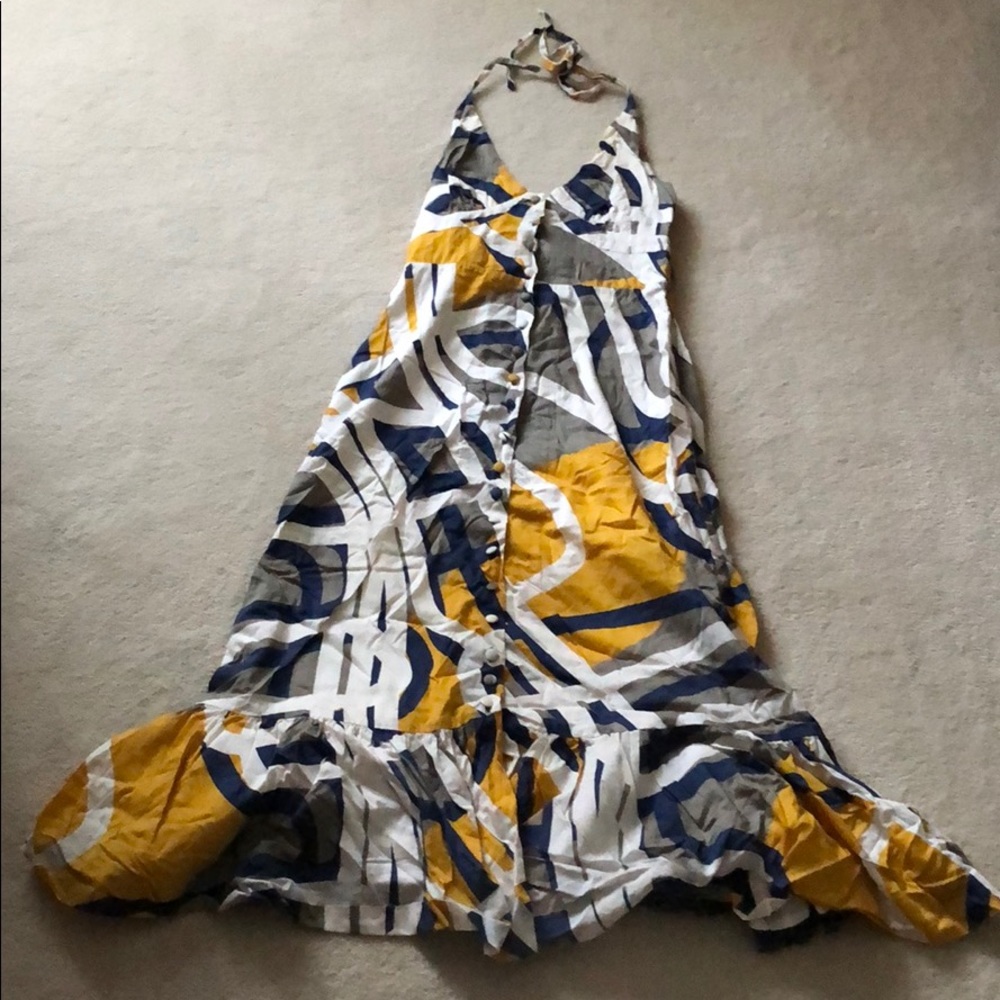 Maeve Yellow, Grey and Blue Halter Dress